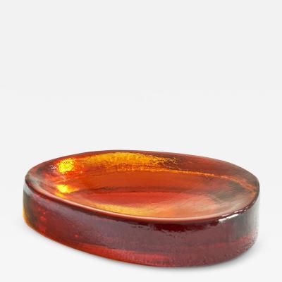Ward Bennett Freeform Concave Amber Colored Vide Poche in Solid Glass 1960s