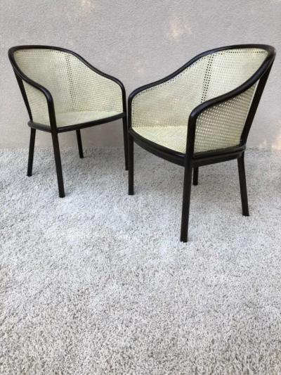 Ward Bennett Pair Ward Bennet Cane Lacquered Bentwood Walnut Chairs