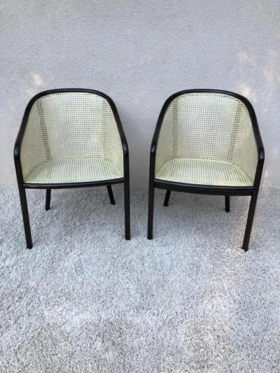 Ward Bennett Pair Ward Bennet Cane Lacquered Bentwood Walnut Chairs