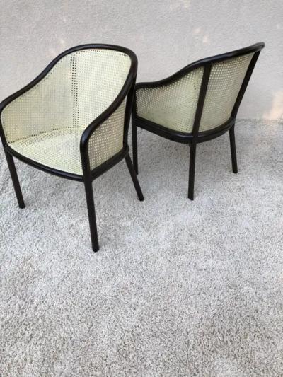Ward Bennett Pair Ward Bennet Cane Lacquered Bentwood Walnut Chairs