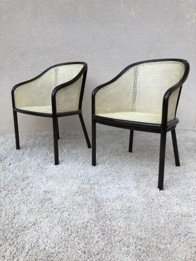 Ward Bennett Pair Ward Bennet Cane Lacquered Bentwood Walnut Chairs