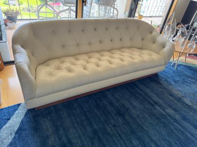 Ward Bennett Pair of Rare Ward Bennett Plinth Base Tufted White Leather Sofas