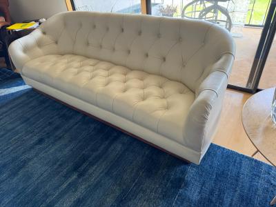 Ward Bennett Pair of Rare Ward Bennett Plinth Base Tufted White Leather Sofas
