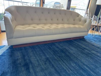Ward Bennett Pair of Rare Ward Bennett Plinth Base Tufted White Leather Sofas