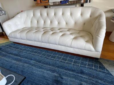 Ward Bennett Pair of Rare Ward Bennett Plinth Base Tufted White Leather Sofas
