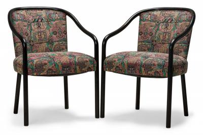 Ward Bennett Set of 4 Ward BennettMulticolor Upholstered Steam Bent Ash Dining Armchairs