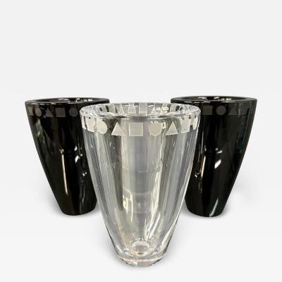 Ward Bennett Trio of Etched Crystal Vases by Ward Bennett for Sasaki