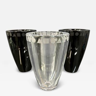 Ward Bennett Trio of Etched Crystal Vases by Ward Bennett for Sasaki