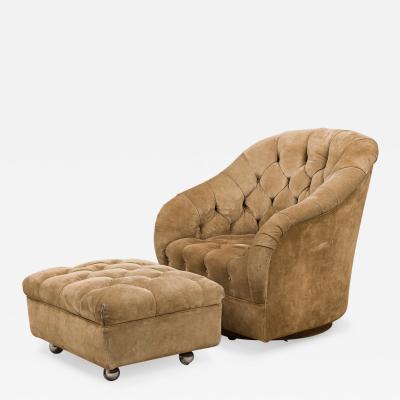 Ward Bennett Ward Bennett AmericanLight Brown Tufted Velvet Tub Lounge Chair and Ottoman