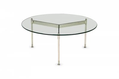 Ward Bennett Ward Bennett Circular Glass and Chrome Plated Steel Coffee Table