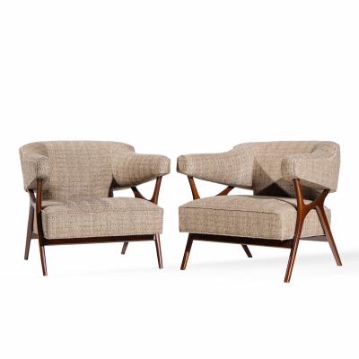 Ward Bennett Ward Bennett Mid Century Sculptural Walnut Lounge Chairs Pair