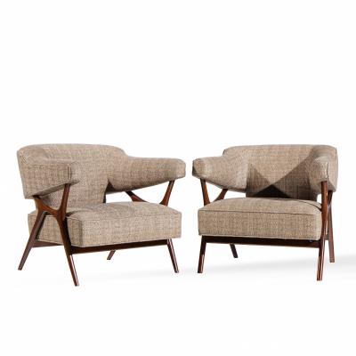 Ward Bennett Ward Bennett Mid Century Sculptural Walnut Lounge Chairs Pair