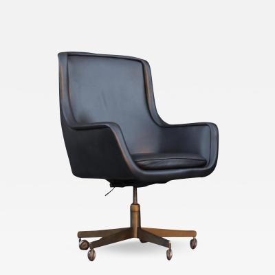 Ward Bennett Ward Bennett for Brickel Custom Executive Leather Brass Chair Blue Bronze