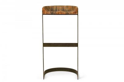 Warren Bacon Pair of Warren Bacon Brass and Wood Horseshoe Cantilever Barstools