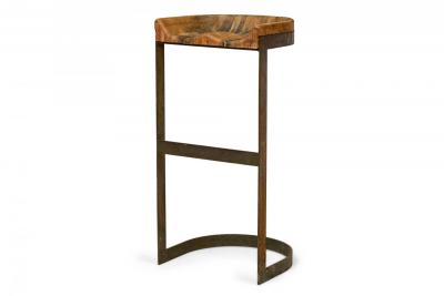 Warren Bacon Pair of Warren Bacon Brass and Wood Horseshoe Cantilever Barstools