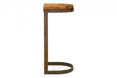 Warren Bacon Pair of Warren Bacon Brass and Wood Horseshoe Cantilever Barstools