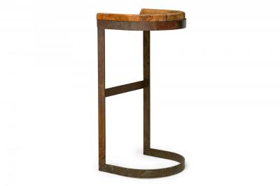 Warren Bacon Pair of Warren Bacon Brass and Wood Horseshoe Cantilever Barstools