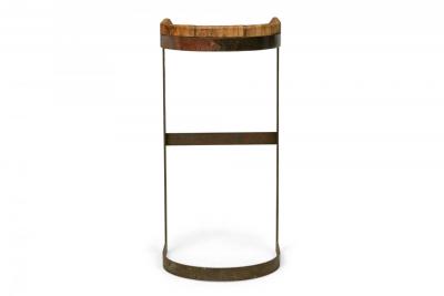 Warren Bacon Pair of Warren Bacon Brass and Wood Horseshoe Cantilever Barstools