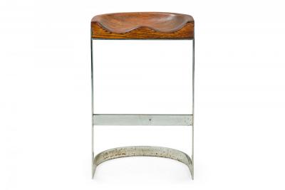 Warren Bacon Pair of Warren Bacon Chrome and Wood Horseshoe Cantilever Bar Stools