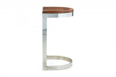 Warren Bacon Pair of Warren Bacon Chrome and Wood Horseshoe Cantilever Bar Stools