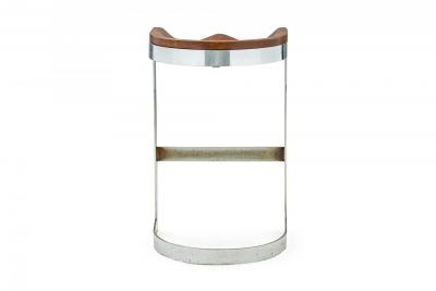 Warren Bacon Pair of Warren Bacon Chrome and Wood Horseshoe Cantilever Bar Stools