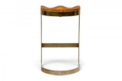 Warren Bacon Warren Bacon Mid Century American Brass and Wood Horseshoe Cantilever Bar Stool
