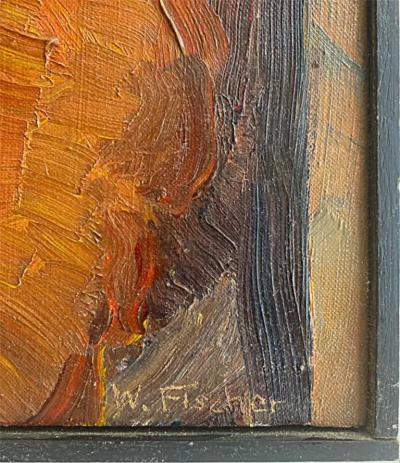 Warren Fischer 1973 Figurative Abstract Oil Painting by Warren Fischer Signed