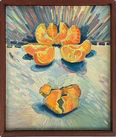 Warren Fischer Vintage Warren Fischer Still Life Abstract Oil Painting Figurative