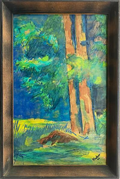 Warren Fischer Warren Fischer Watercolor Landscape Painting Signed and Dated 1962