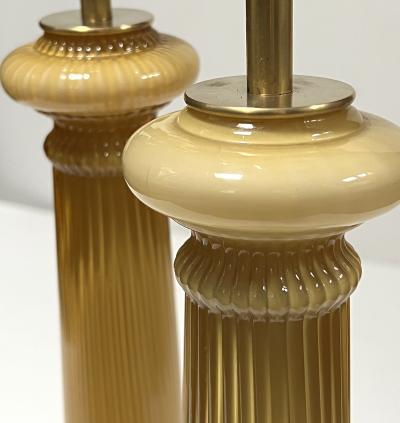 Warren Kessler Pair Murano Butterscotch glass Hand blown Columnar form Lamps