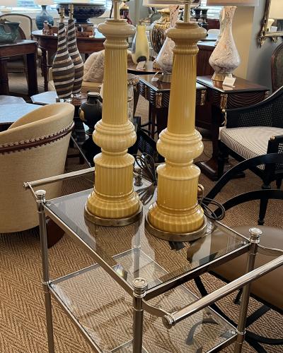 Warren Kessler Pair Murano Butterscotch glass Hand blown Columnar form Lamps