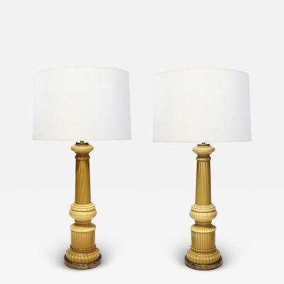 Warren Kessler Pair Murano Butterscotch glass Hand blown Columnar form Lamps
