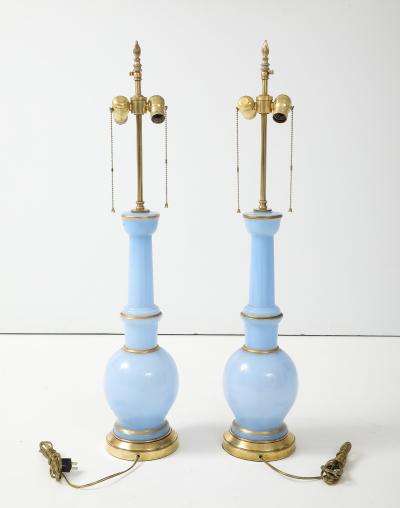 Warren Kessler Warren Kessler Blue Glass And Brass 1950s Table Lamps