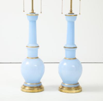 Warren Kessler Warren Kessler Blue Glass And Brass 1950s Table Lamps