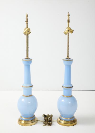 Warren Kessler Warren Kessler Blue Glass And Brass 1950s Table Lamps