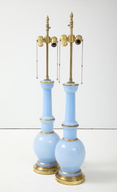 Warren Kessler Warren Kessler Blue Glass And Brass 1950s Table Lamps