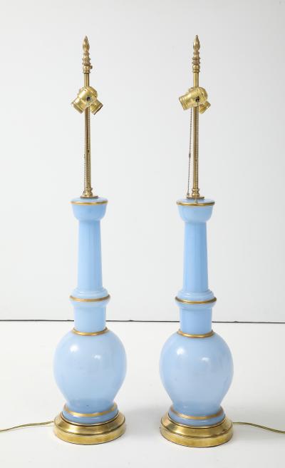 Warren Kessler Warren Kessler Blue Glass And Brass 1950s Table Lamps