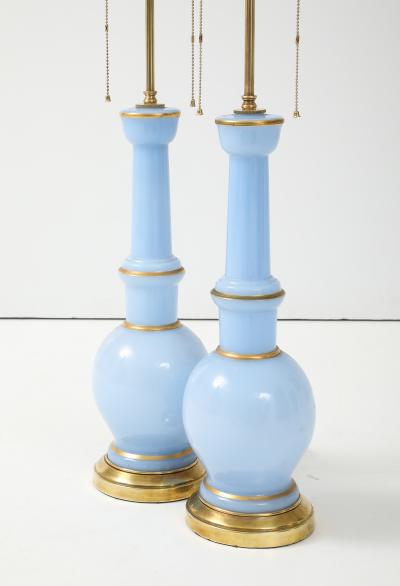 Warren Kessler Warren Kessler Blue Glass And Brass 1950s Table Lamps