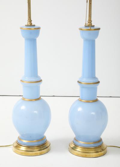 Warren Kessler Warren Kessler Blue Glass And Brass 1950s Table Lamps