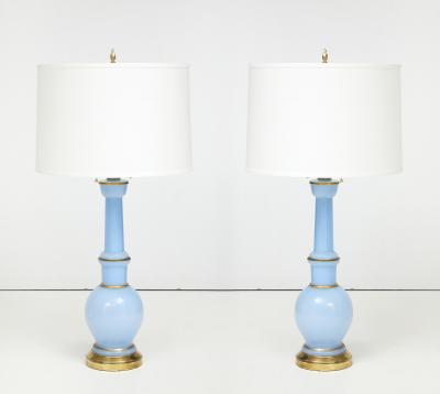 Warren Kessler Warren Kessler Blue Glass And Brass 1950s Table Lamps