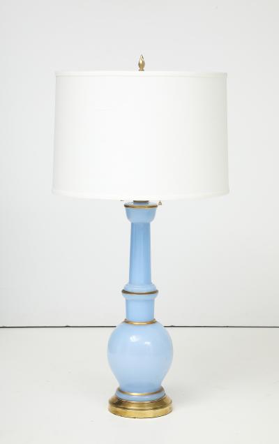 Warren Kessler Warren Kessler Blue Glass And Brass 1950s Table Lamps