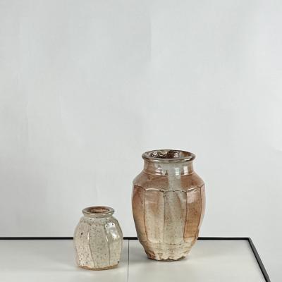 Warren Mackinzie Two Faceted Glazed Pottery Vases by Warren MacKenzie
