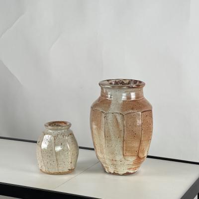 Warren Mackinzie Two Faceted Glazed Pottery Vases by Warren MacKenzie