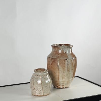 Warren Mackinzie Two Faceted Glazed Pottery Vases by Warren MacKenzie