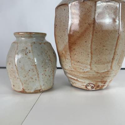 Warren Mackinzie Two Faceted Glazed Pottery Vases by Warren MacKenzie