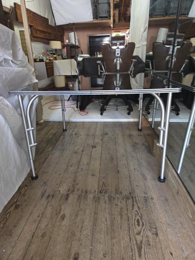 Warren McArthur Corporation Warren McArthur Aluminum 42 Square Black Formica Table c 1938 Glass Top
