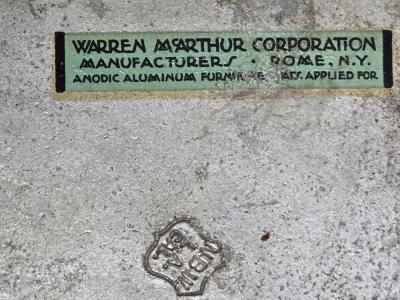 Warren McArthur Corporation Warren McArthur Umbrella Stand Rome NY 1934 Pat Applied For Anodic Aluminum