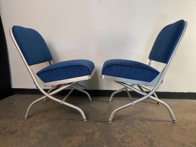Warren McArthur Set of Four Warren McArthur Aluminum Blue Velvet chairs