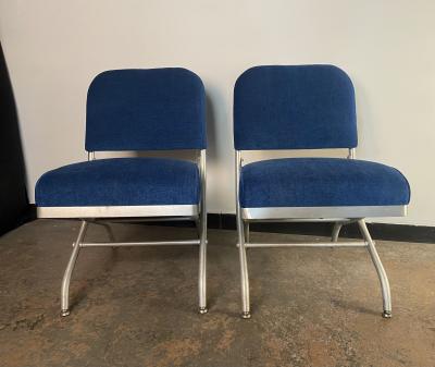 Warren McArthur Set of Four Warren McArthur Aluminum Blue Velvet chairs