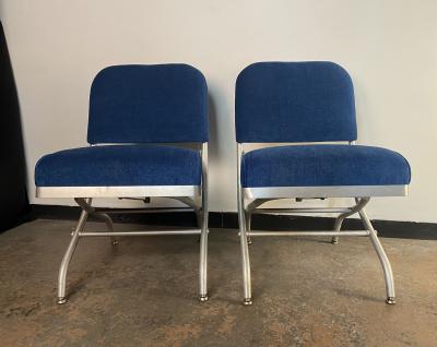 Warren McArthur Set of Four Warren McArthur Aluminum Blue Velvet chairs